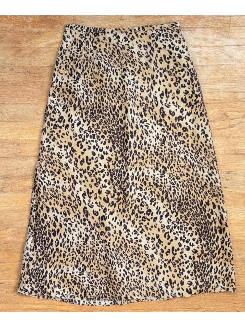 Vintage Leopard Print Silk Maxi Skirt Size Small (4) 28" Waist A-Line 90s Animal